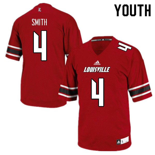 Youth #4 Braden Smith Louisville Cardinals College Football Jerseys Sale-Red
